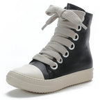 Urban Platform Sneakers: Unisex Mid - Tops with Side Zipper – Solid Black Microfiber - StepByStepNow