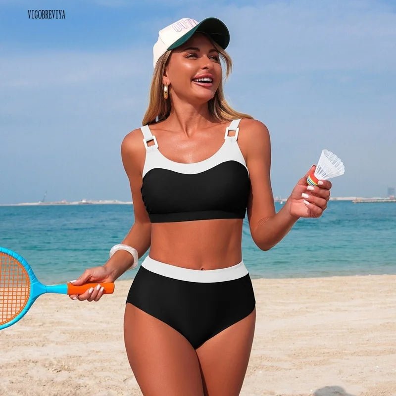 VigoBreviya Black High Waist Bikini Set Women Summer Patchwork Swimwear Female 2026 Tied Backless Swimsuit Ladies Bathing Suit - StepByStepNow