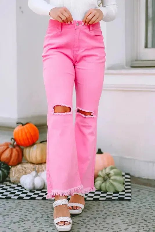VintageRevival Raw Hem Jeans - Pink, Flared - StepByStep