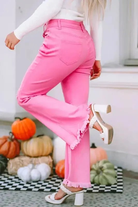VintageRevival Raw Hem Jeans - Pink, Flared - StepByStep