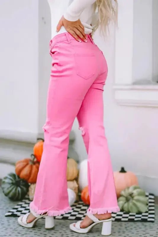 VintageRevival Raw Hem Jeans - Pink, Flared - StepByStep