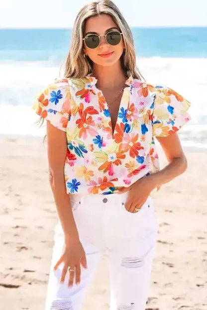 White Floral Flutter Top - StepByStep