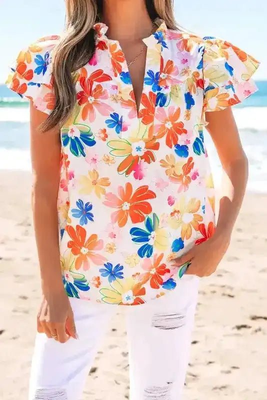 White Floral Flutter Top - StepByStep
