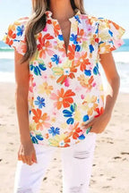 White Floral Flutter Top - StepByStep