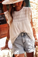 White Ruffled Lace Flowy Tank Top - StepByStep