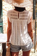White Ruffled Lace Flowy Tank Top - StepByStep