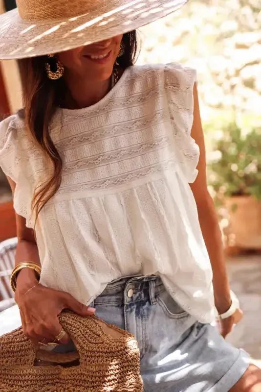 White Ruffled Lace Flowy Tank Top - StepByStep