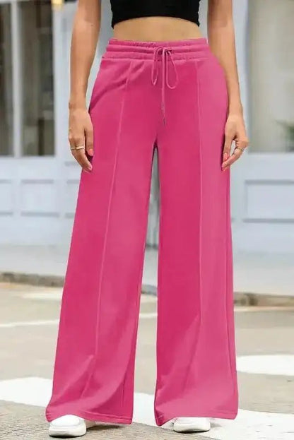 Wide Leg Sweatpants - Rose Red Terry Knit - StepByStep
