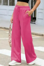 Wide Leg Sweatpants - Rose Red Terry Knit - StepByStep