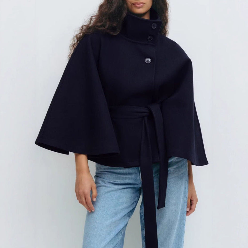 Winter High Neck Batwing Sleeve Coat With Belt Fashion Loose Elegant Button Top Trench Coat For Women Clothing - StepByStepNow