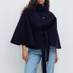 Winter High Neck Batwing Sleeve Coat With Belt Fashion Loose Elegant Button Top Trench Coat For Women Clothing - StepByStepNow