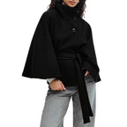 Winter High Neck Batwing Sleeve Coat With Belt Fashion Loose Elegant Button Top Trench Coat For Women Clothing - StepByStepNow