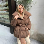 Winter Thickened Jacket Fashion Lapel Cotton Coat With Belt Warm Casual Top Outwear Women's Clothing - StepByStepNow