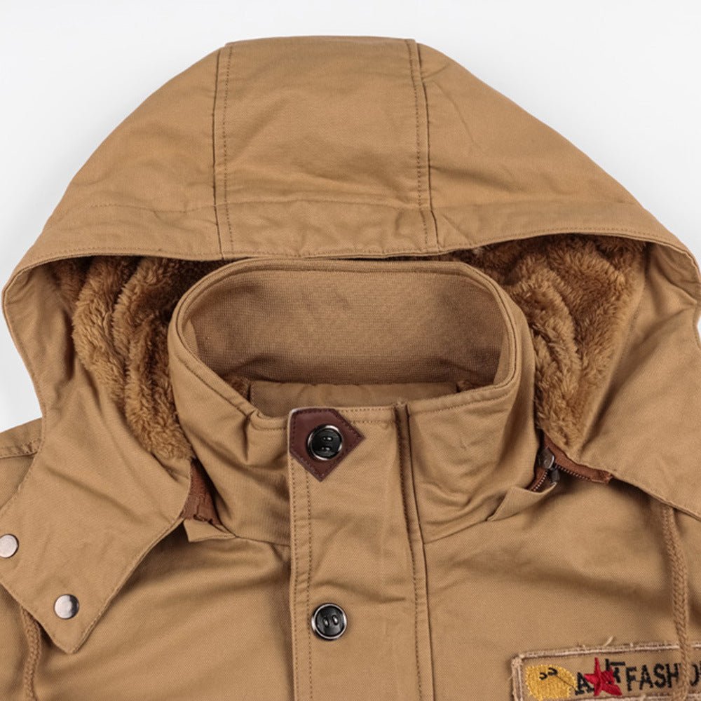 Winter Zip - up Coat Warm Thickened Detachable Hooded Jacket Multi - pocket Button Drawstring Long Sleeve Tops Men's Cargo Clothing - StepByStepNow