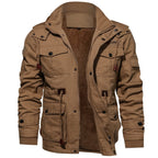 Winter Zip - up Coat Warm Thickened Detachable Hooded Jacket Multi - pocket Button Drawstring Long Sleeve Tops Men's Cargo Clothing - StepByStepNow