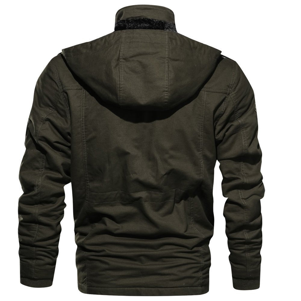 Winter Zip - up Coat Warm Thickened Detachable Hooded Jacket Multi - pocket Button Drawstring Long Sleeve Tops Men's Cargo Clothing - StepByStepNow