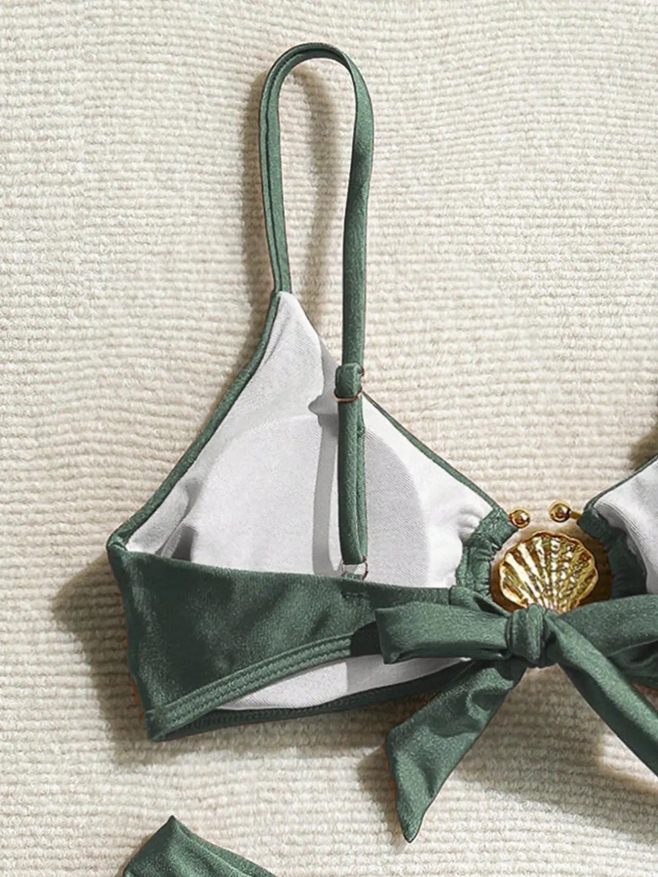 Women's 2026 New Sexy Shell Metal Button Bikini Set Solid Color Push Up Halter Two Piece Swimwear Summer Beach Bathing Suit - StepByStepNow
