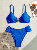 Women's 2026 New Sexy Shell Metal Button Bikini Set Solid Color Push Up Halter Two Piece Swimwear Summer Beach Bathing Suit - StepByStepNow