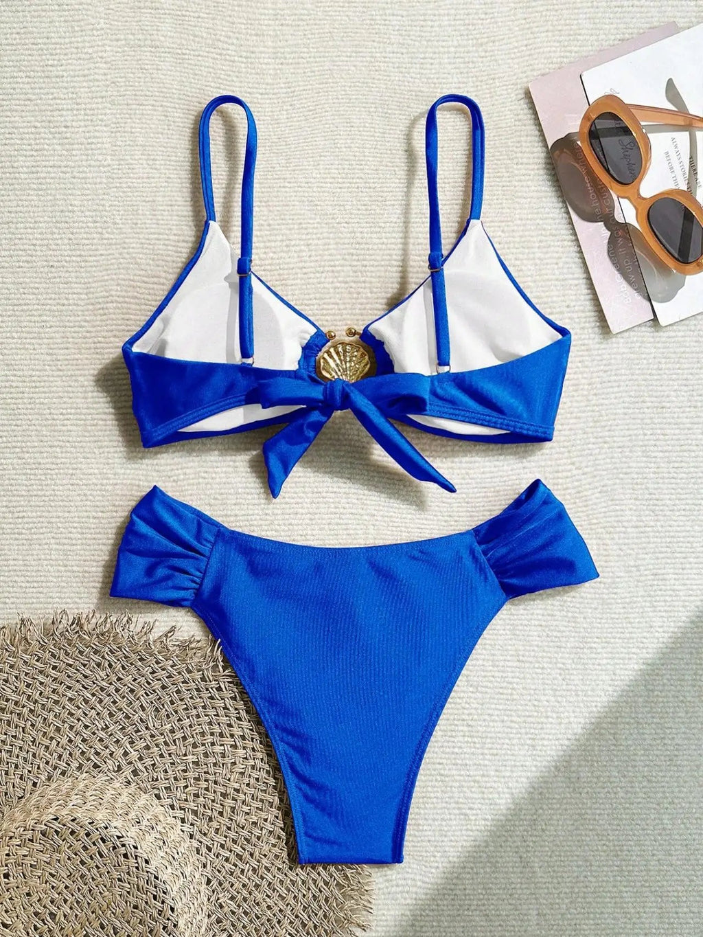 Women's 2026 New Sexy Shell Metal Button Bikini Set Solid Color Push Up Halter Two Piece Swimwear Summer Beach Bathing Suit - StepByStepNow