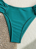 Women's 2026 New Sexy Shell Metal Button Bikini Set Solid Color Push Up Halter Two Piece Swimwear Summer Beach Bathing Suit - StepByStepNow