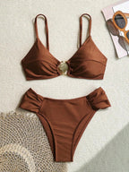 Women's 2026 New Sexy Shell Metal Button Bikini Set Solid Color Push Up Halter Two Piece Swimwear Summer Beach Bathing Suit - StepByStepNow