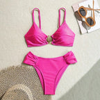 Women's 2026 New Sexy Shell Metal Button Bikini Set Solid Color Push Up Halter Two Piece Swimwear Summer Beach Bathing Suit - StepByStepNow