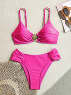 Women's 2026 New Sexy Shell Metal Button Bikini Set Solid Color Push Up Halter Two Piece Swimwear Summer Beach Bathing Suit - StepByStepNow