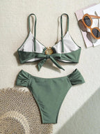 Women's 2026 New Sexy Shell Metal Button Bikini Set Solid Color Push Up Halter Two Piece Swimwear Summer Beach Bathing Suit - StepByStepNow