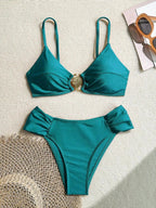 Women's 2026 New Sexy Shell Metal Button Bikini Set Solid Color Push Up Halter Two Piece Swimwear Summer Beach Bathing Suit - StepByStepNow