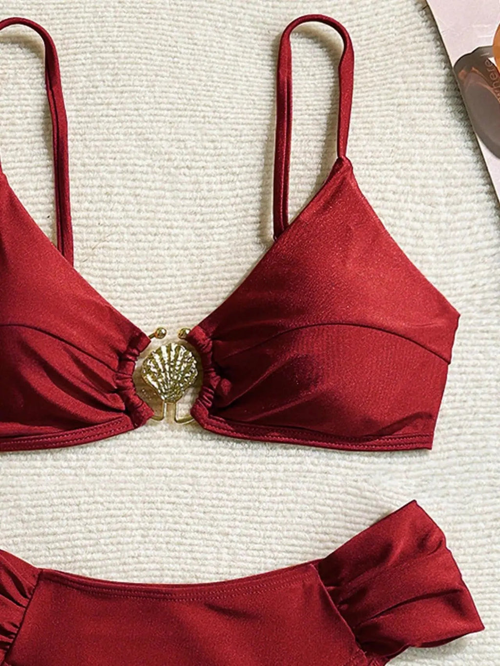 Women's 2026 New Sexy Shell Metal Button Bikini Set Solid Color Push Up Halter Two Piece Swimwear Summer Beach Bathing Suit - StepByStepNow