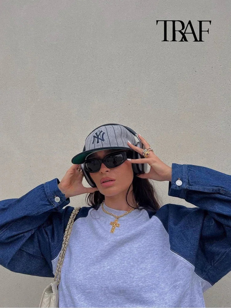 Women's Autumn Color Clash Casual Sweatshirt Set Patchwork Color Round Neck Long Sleeve Sweatshirt High Waist Casual Pants - StepByStepNow
