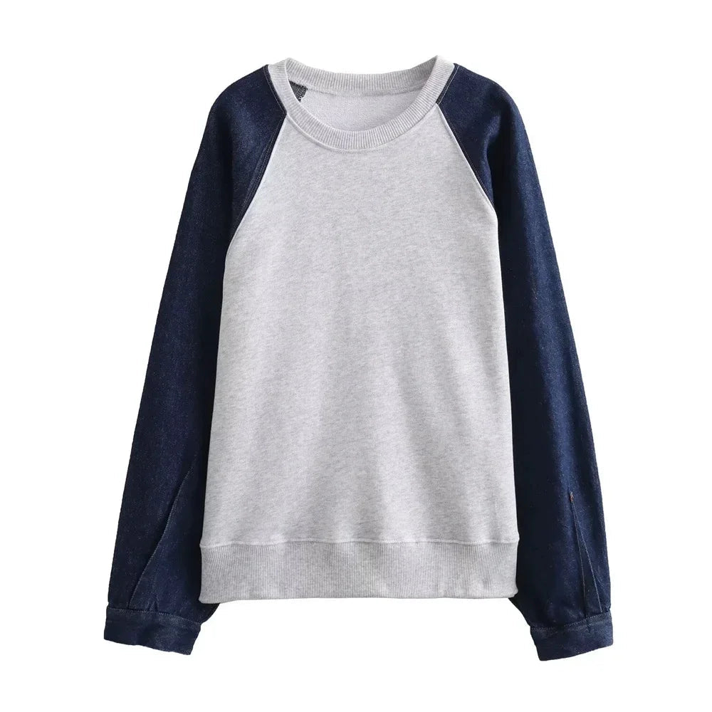Women's Autumn Color Clash Casual Sweatshirt Set Patchwork Color Round Neck Long Sleeve Sweatshirt High Waist Casual Pants - StepByStepNow