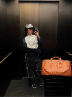Women's Autumn Color Clash Casual Sweatshirt Set Patchwork Color Round Neck Long Sleeve Sweatshirt High Waist Casual Pants - StepByStepNow