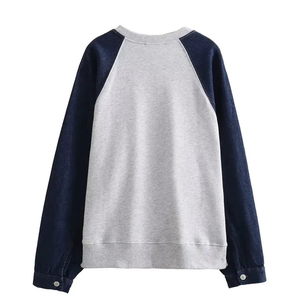 Women's Autumn Color Clash Casual Sweatshirt Set Patchwork Color Round Neck Long Sleeve Sweatshirt High Waist Casual Pants - StepByStepNow