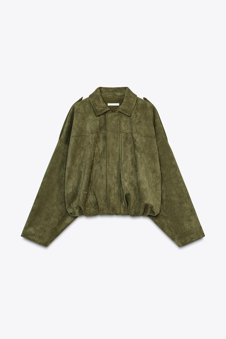 Women's Batwing Sleeve Lapel Suede Texture Effect Pilot Jacket - StepByStepNow