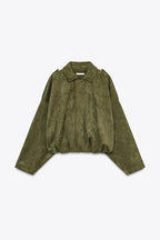 Women's Batwing Sleeve Lapel Suede Texture Effect Pilot Jacket - StepByStepNow