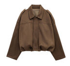 Women's Batwing Sleeve Lapel Suede Texture Effect Pilot Jacket - StepByStepNow