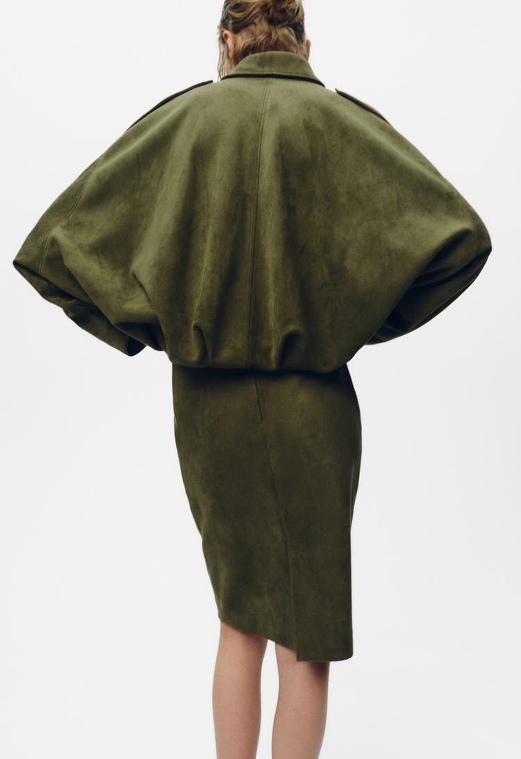Women's Batwing Sleeve Lapel Suede Texture Effect Pilot Jacket - StepByStepNow