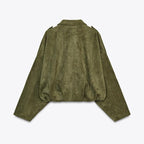 Women's Batwing Sleeve Lapel Suede Texture Effect Pilot Jacket - StepByStepNow