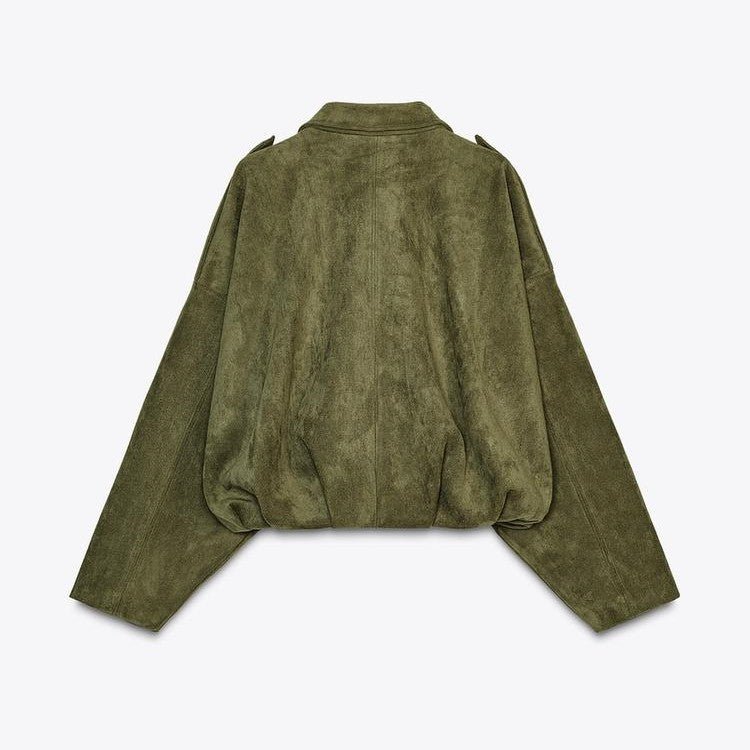 Women's Batwing Sleeve Lapel Suede Texture Effect Pilot Jacket - StepByStepNow