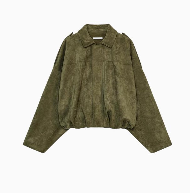 Women's Batwing Sleeve Lapel Suede Texture Effect Pilot Jacket - StepByStepNow