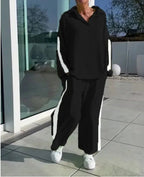 Women’s Casual Longline Set - Hollow Out Polo - Neck Top & High Waist Wide Leg Pants - StepByStepNow
