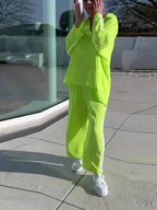 Women’s Casual Longline Set - Hollow Out Polo - Neck Top & High Waist Wide Leg Pants - StepByStepNow
