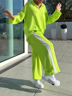 Women’s Casual Longline Set - Hollow Out Polo - Neck Top & High Waist Wide Leg Pants - StepByStepNow