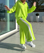 Women’s Casual Longline Set - Hollow Out Polo - Neck Top & High Waist Wide Leg Pants - StepByStepNow