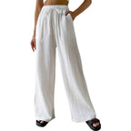 Women's Crinkled Cotton - Linen Wide - Leg Pants - Loose Fit Casual & Home Wear - StepByStepNow