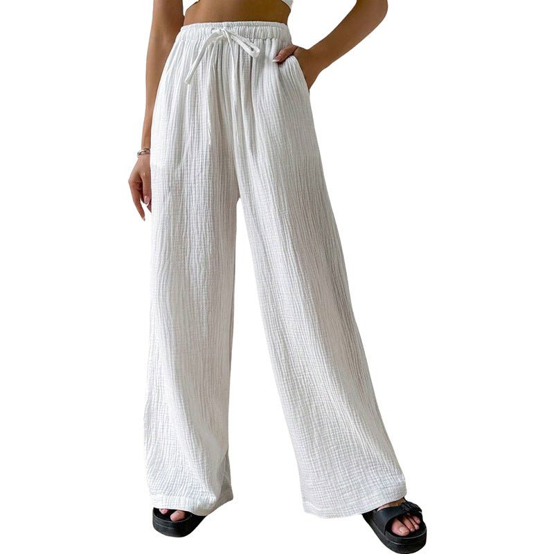 Women's Crinkled Cotton - Linen Wide - Leg Pants - Loose Fit Casual & Home Wear - StepByStepNow