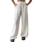 Women's Crinkled Cotton - Linen Wide - Leg Pants - Loose Fit Casual & Home Wear - StepByStepNow