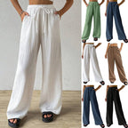 Women's Crinkled Cotton - Linen Wide - Leg Pants - Loose Fit Casual & Home Wear - StepByStepNow