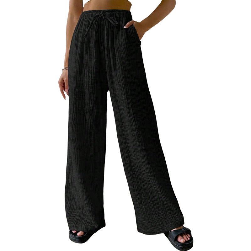 Women's Crinkled Cotton - Linen Wide - Leg Pants - Loose Fit Casual & Home Wear - StepByStepNow